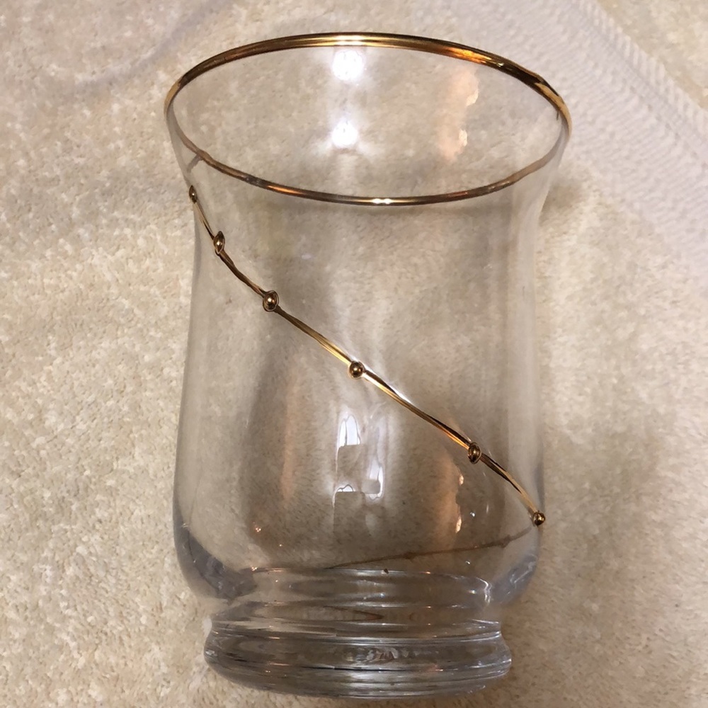 Pier 1 Swirline Blown Glass Gold Dot Swirl Vase 9 1/2” retired